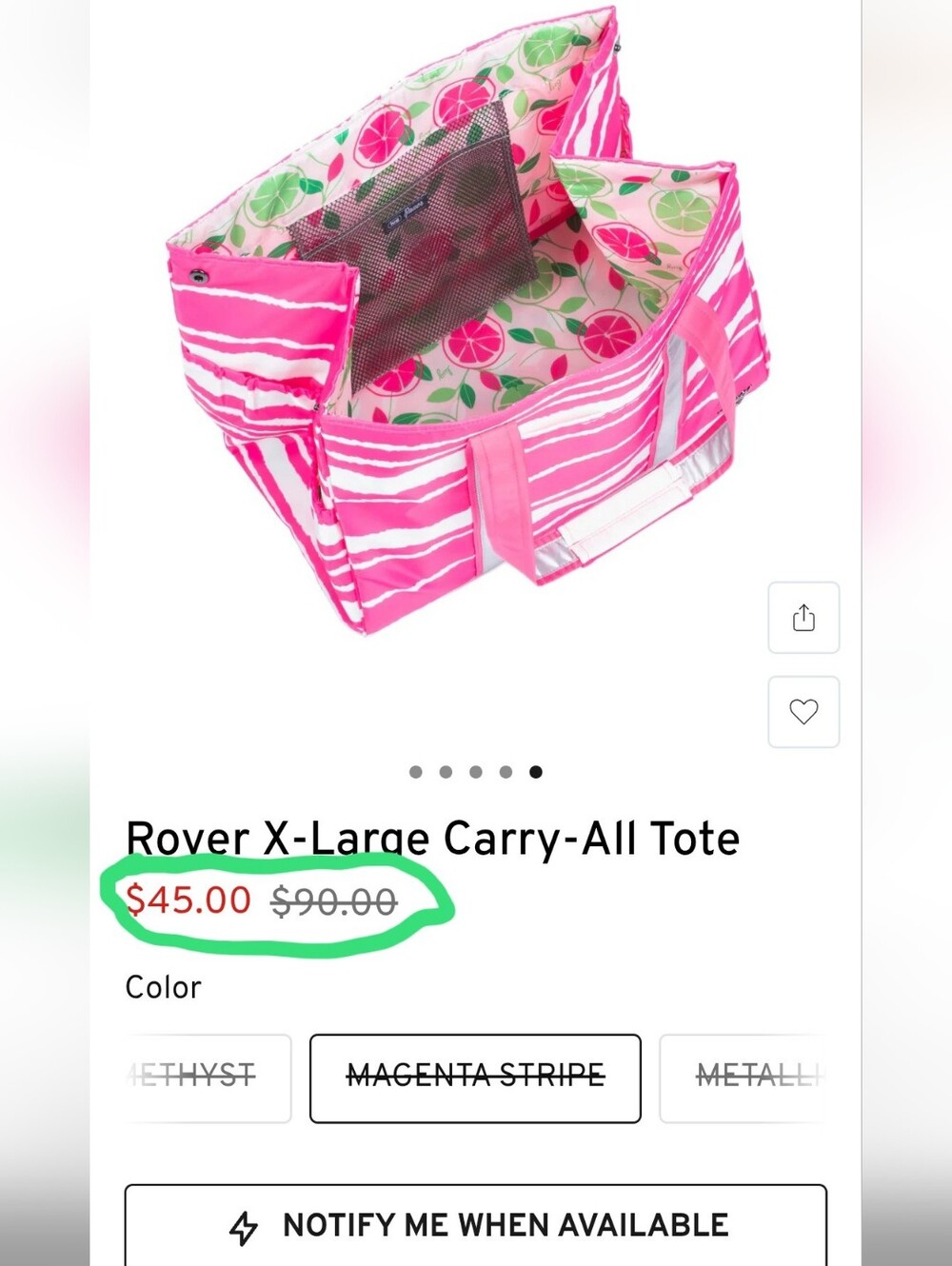 NWT Lug Set: Magenta Stripe Rover XL Tote & Trolley Travel Case, *Slight Flaw - Picture 10 of 15